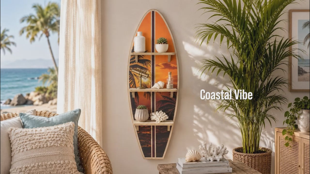 Hawaiian Sunset Surfboard Wall Shelf Coastal Beach Decor