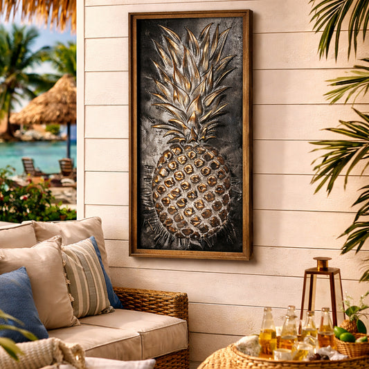 Metal Framed Pineapple Wooden Art