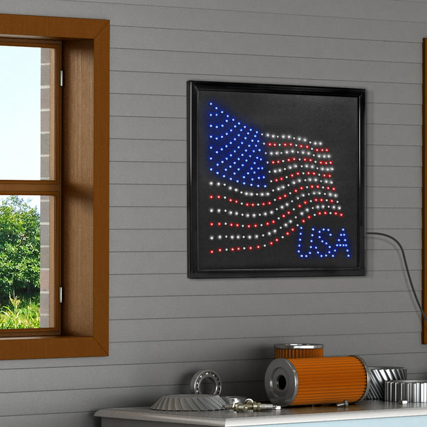 USA American Flag Framed LED Sign