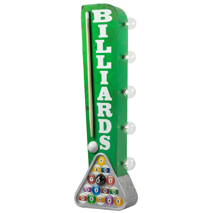 Vintage Billiards LED Marquee Sign Wall Decor (25” x 7”)