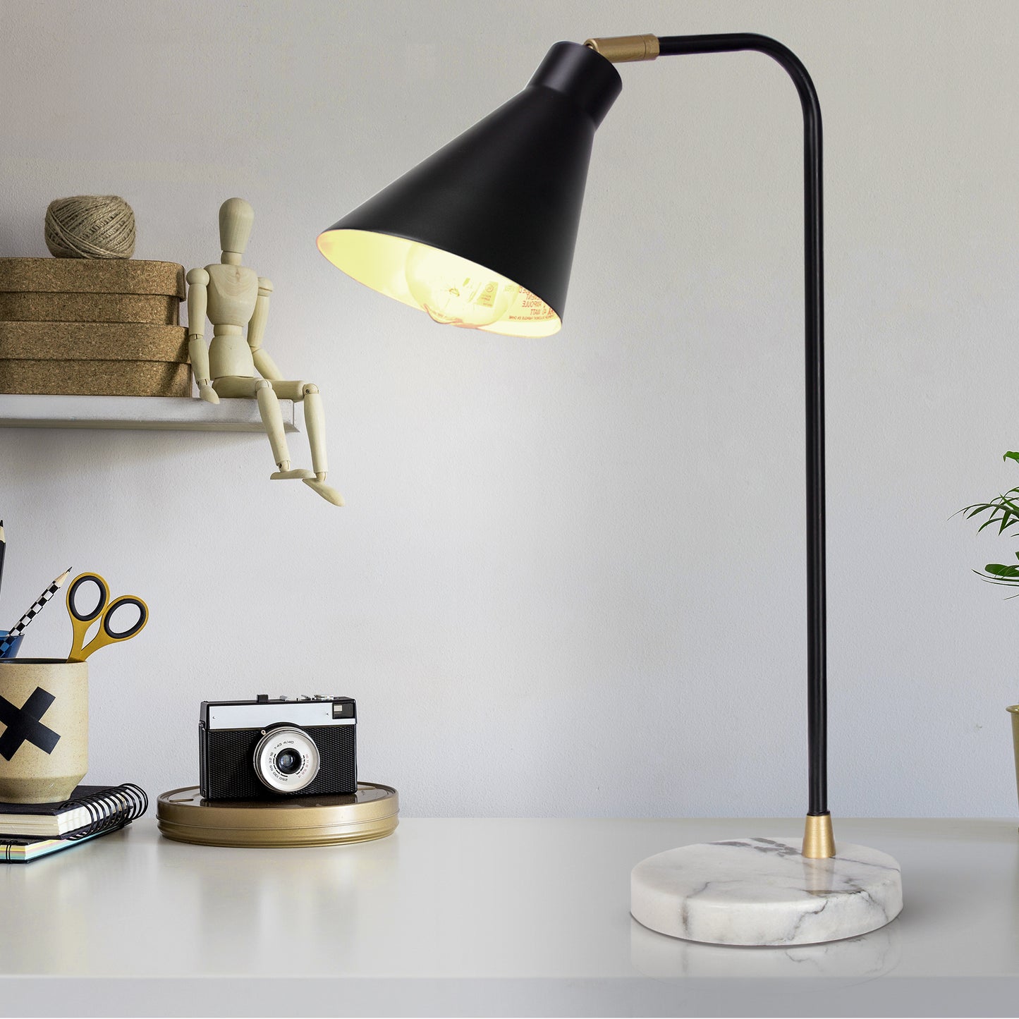 Industrial Adjustable Desk Lamp with Marble Base – Black (21”)