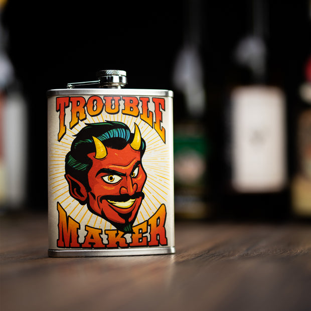 Trouble Maker Stainless Steel 8 oz Liquor Flask