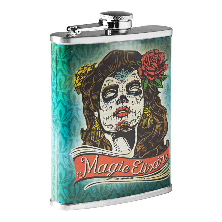 Magic Elixir Day of the Dead Stainless Steel 8 oz Liquor Flask