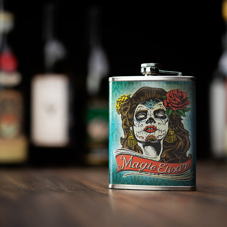 Magic Elixir Day of the Dead Stainless Steel 8 oz Liquor Flask