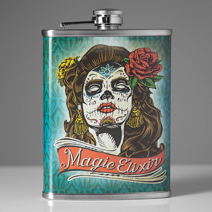 Magic Elixir Day of the Dead Stainless Steel 8 oz Liquor Flask
