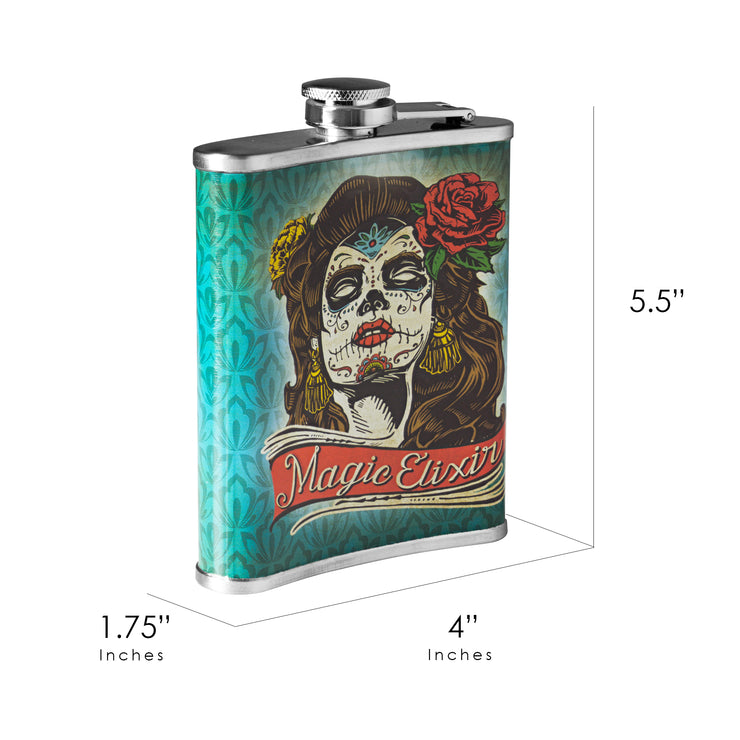 Magic Elixir Day of the Dead Stainless Steel 8 oz Liquor Flask