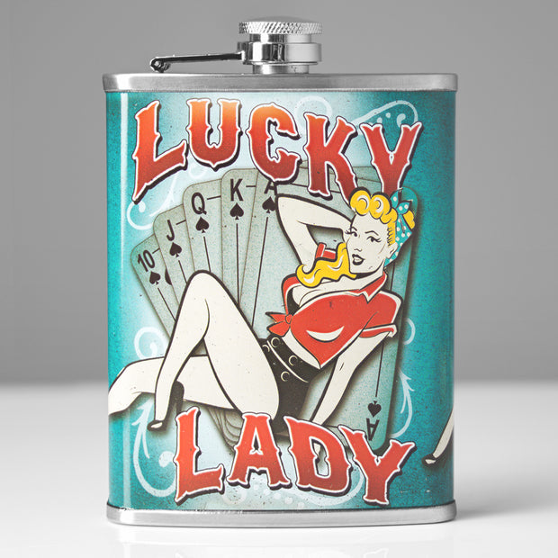 Lucky Lady Stainless Steel 8 oz Liquor Flask