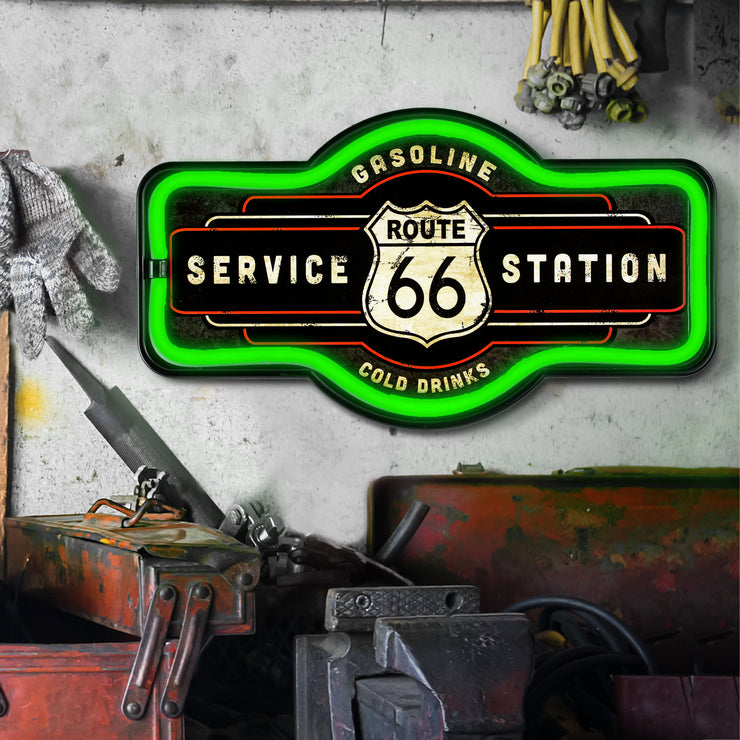 Vintage Route 66 Service Station LED Neon Light Sign Wall Decor (9.5” x 17.25”)