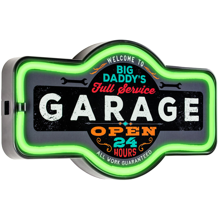 Big Daddy's Garage LED Neon Light Sign Wall Decor (9.5” x 17.25”)