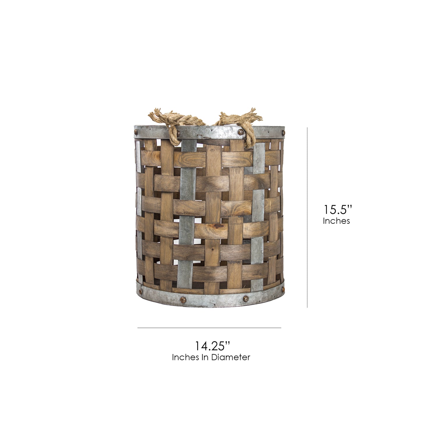 Rustic Farmhouse Bamboo and Metal Storage Basket (Medium)