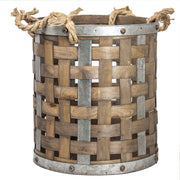Rustic Farmhouse Bamboo and Metal Storage Basket (Small)