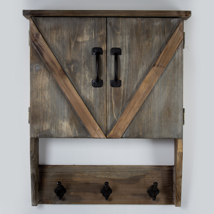 Rustic Hanging Storage Cabinet & Hooks –