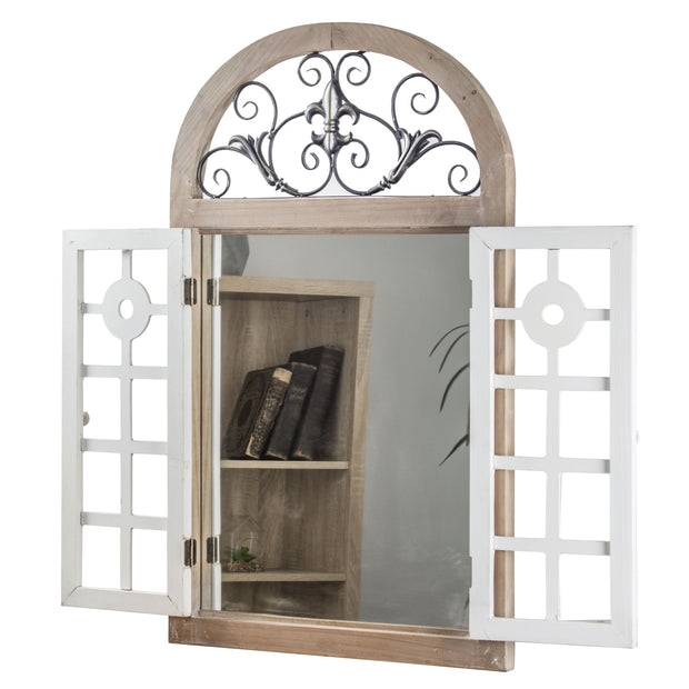 Rustic Cathedral Arch Window Shutter Wall Vanity Mirror
