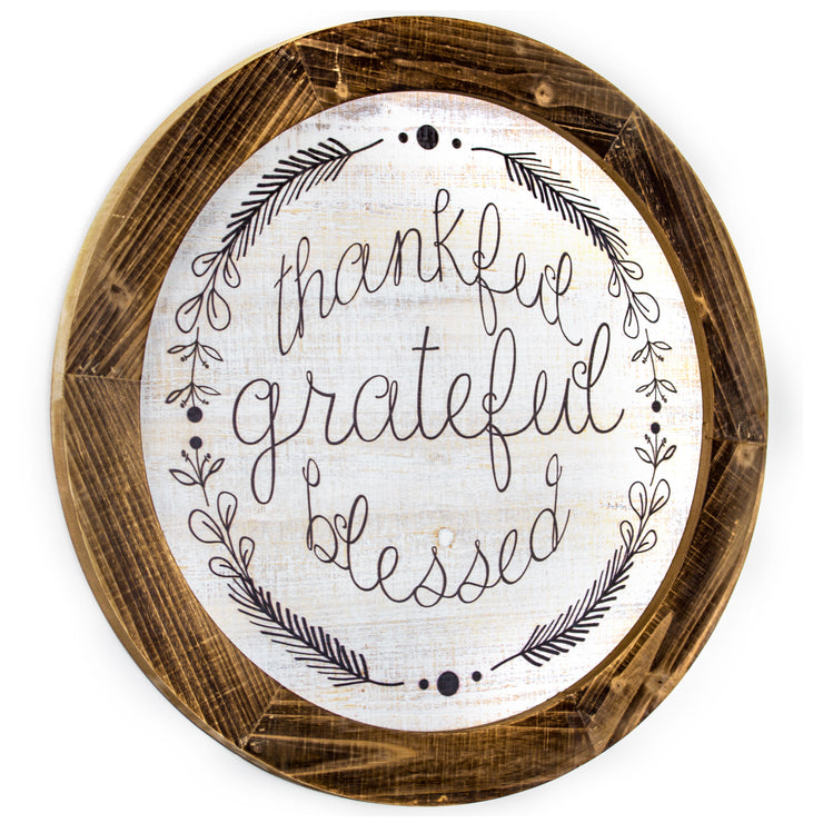 Thankful Grateful Blessed Wood Sign