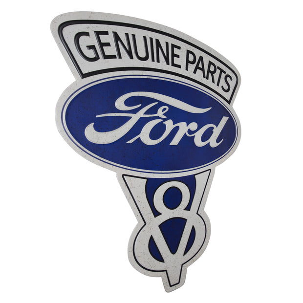 Vintage Ford V8 Genuine Parts Embossed Metal Sign