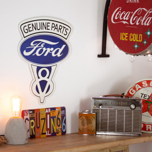 Vintage Ford V8 Genuine Parts Embossed Metal Sign – AmericanArtDecor.com