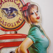 American Gas Pin Up Girl Embossed Metal Sign