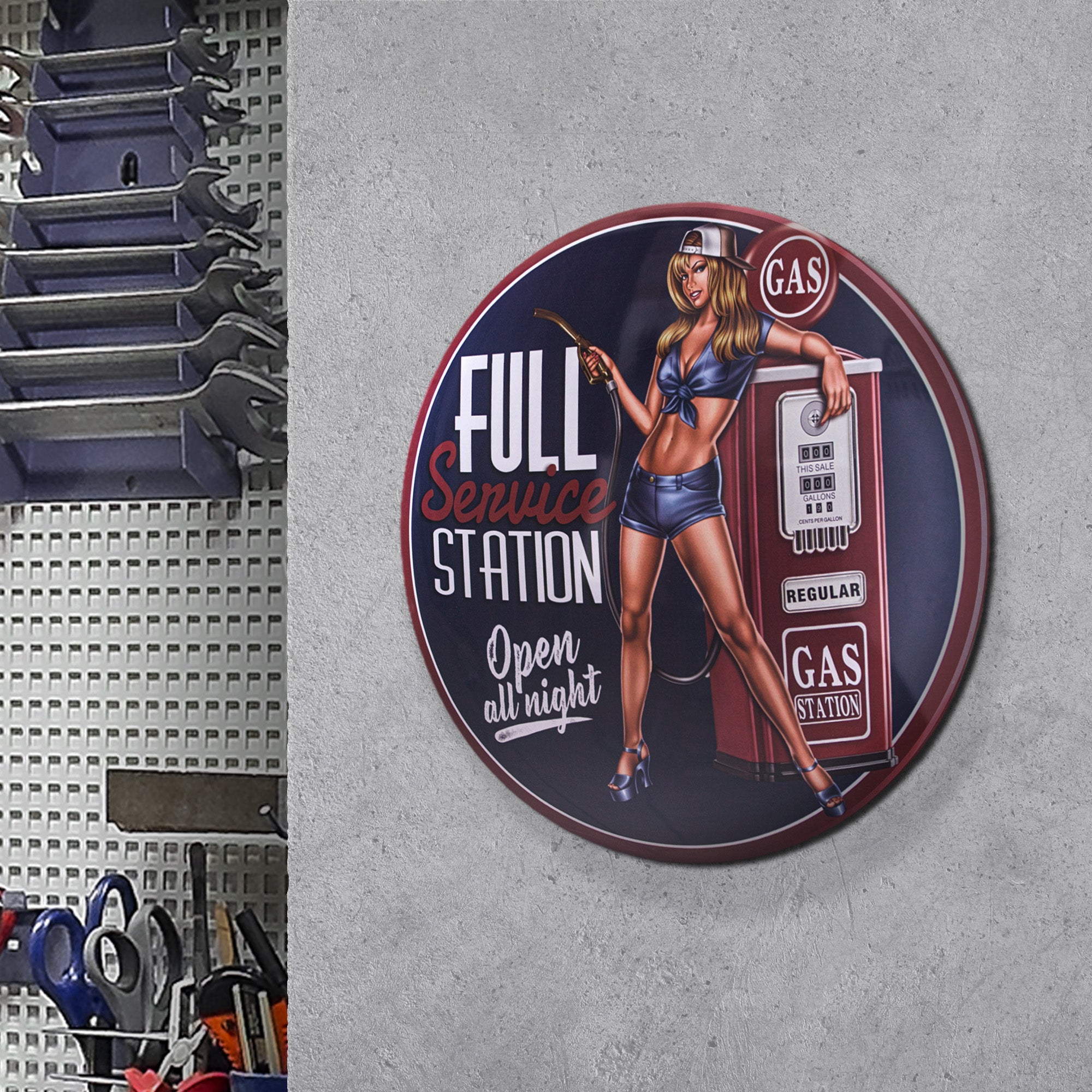 Gas Station Pinup Girl 15 Dome Metal Sign 4335