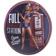 Gas Station Pinup Girl 15" Dome Metal Sign