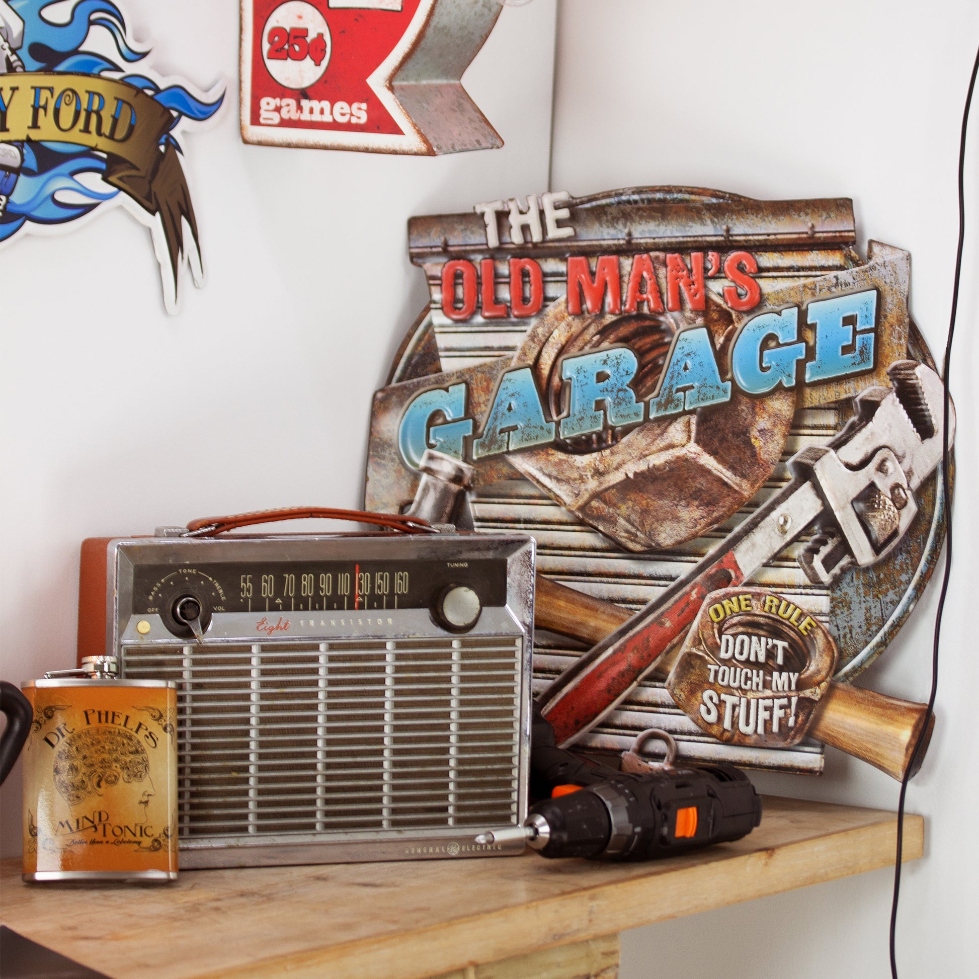 The Old Man's Garage 15.5-inch x 16.5-Inch Embossed Metal Wall Sign