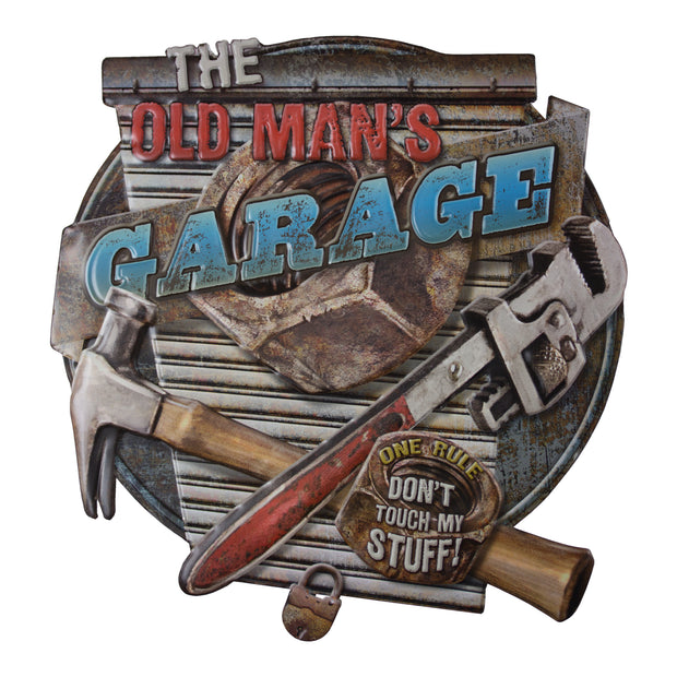 The Old Man's Garage - Don't Touch My Stuff Embossed Metal Sign