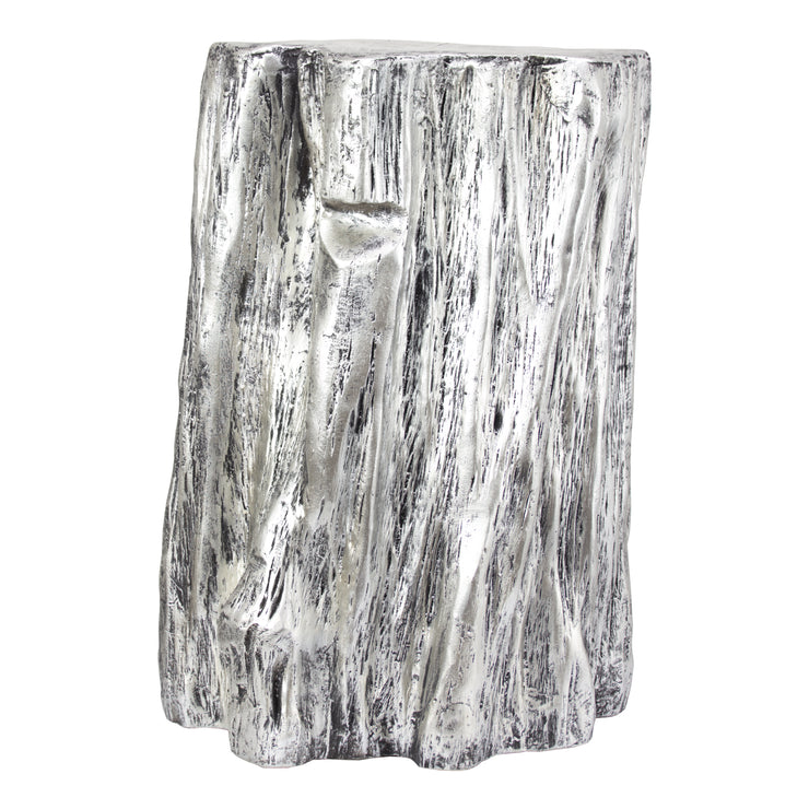 Rustic Tree Stump Trunk Accent Stool Side End Table, Antique Silver - 20"
