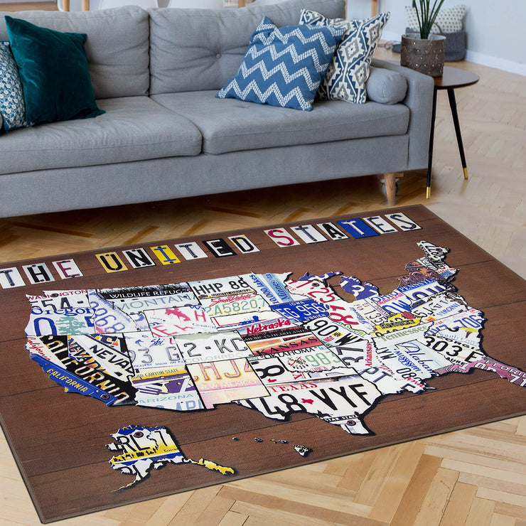 United States License Plate Map Area Rug (5'x7')