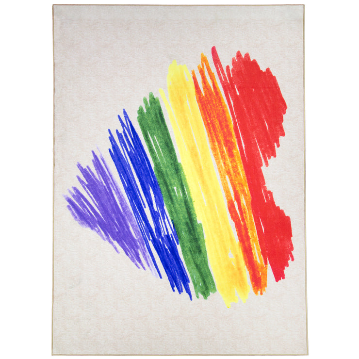 Pride Rainbow Brushstroke Heart Area Rug (5'x7')