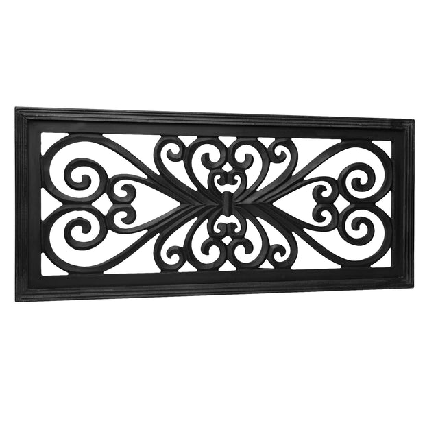 Hand-Carved Floral Wood Panel and Wall Decor - Black