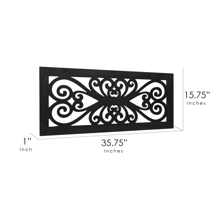 Hand-Carved Floral Wood Panel and Wall Decor - Black