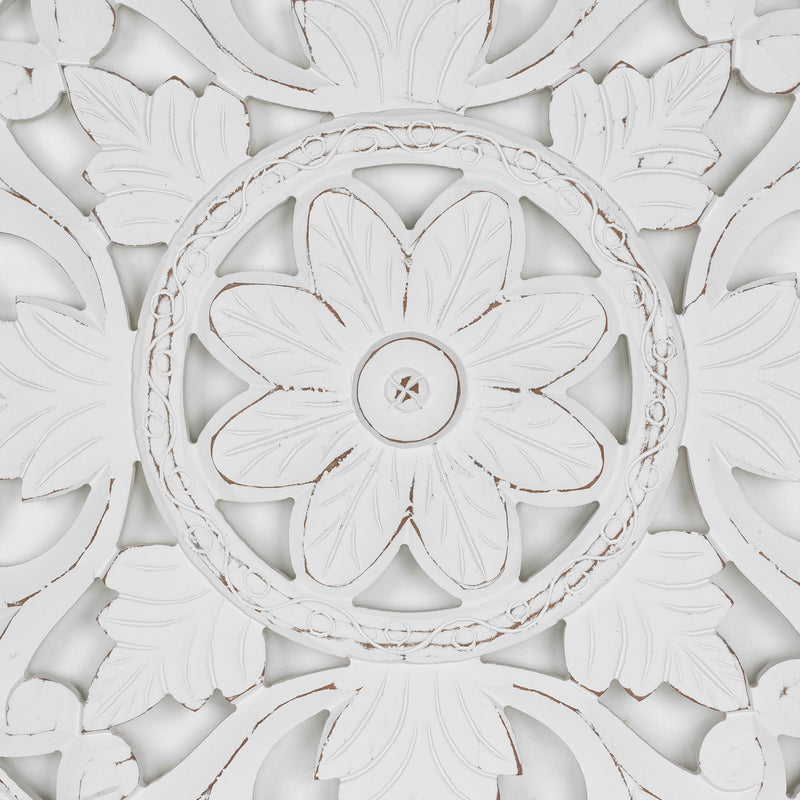 HandCarved Square Floral Wood Medallion White (30”)