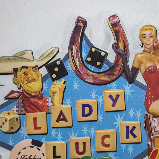 Viva Las Vegas Lady Luck Embossed Metal Sign
