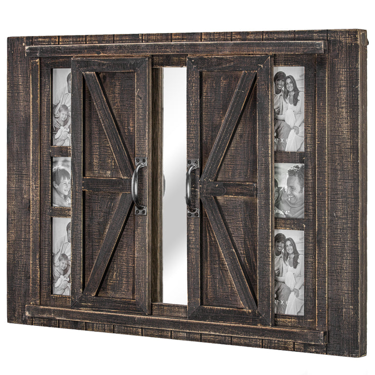 Sliding Barn Door Picture Frame Collage with Mirror (20” x  27”)
