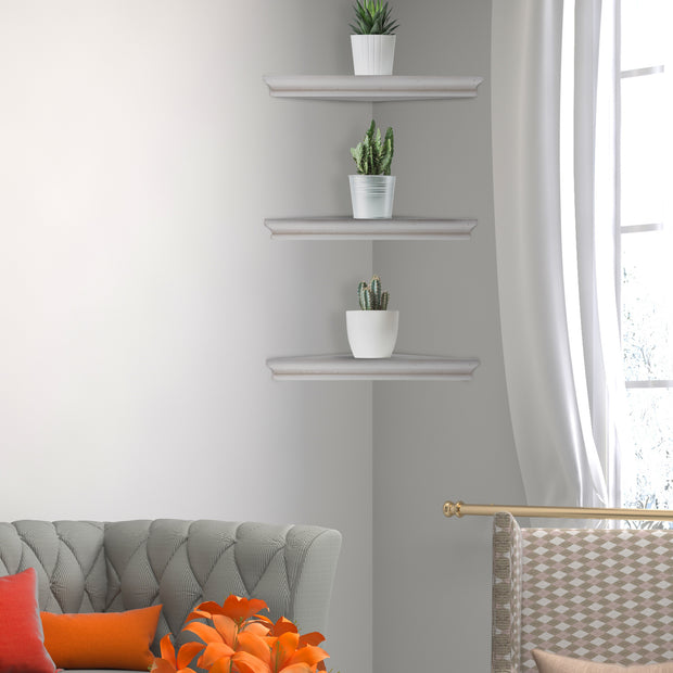 Wood Floating Beveled Corner Shelves (Set of 3) - White