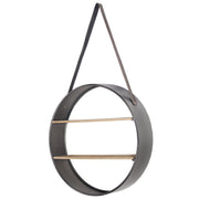 Metal and Wood Round Hanging Wall Shelf with Strap (33" x 19")