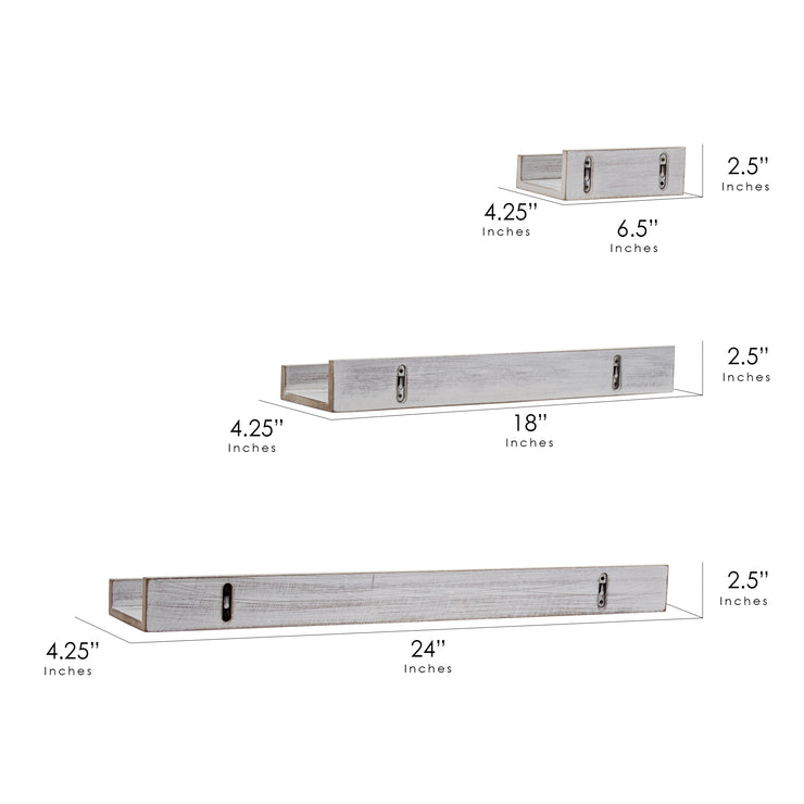 Whitewashed Wood Picture Ledge Floating U Wall Shelves - Set of 3