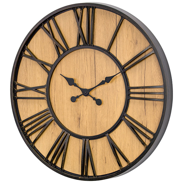Oversized Wall Clock - Black/Wood Veneer - 30"