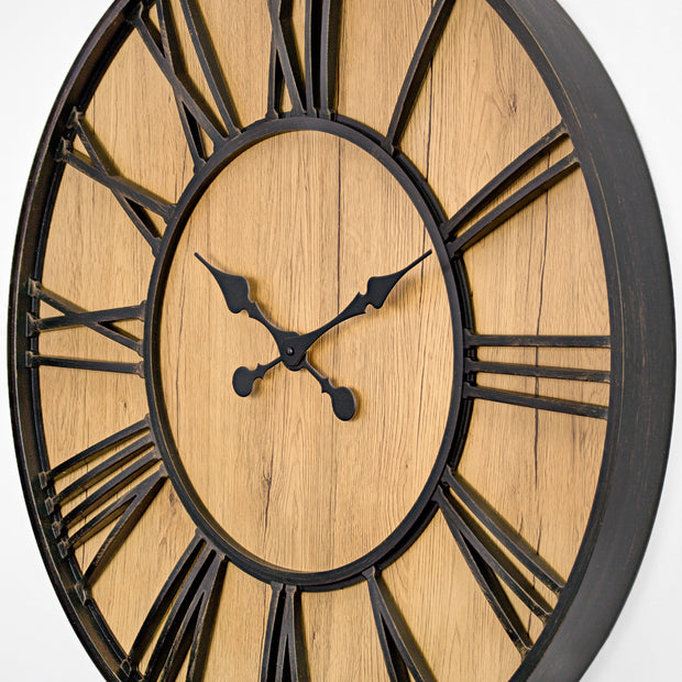 Oversized Wall Clock - Black/Wood Veneer - 30"