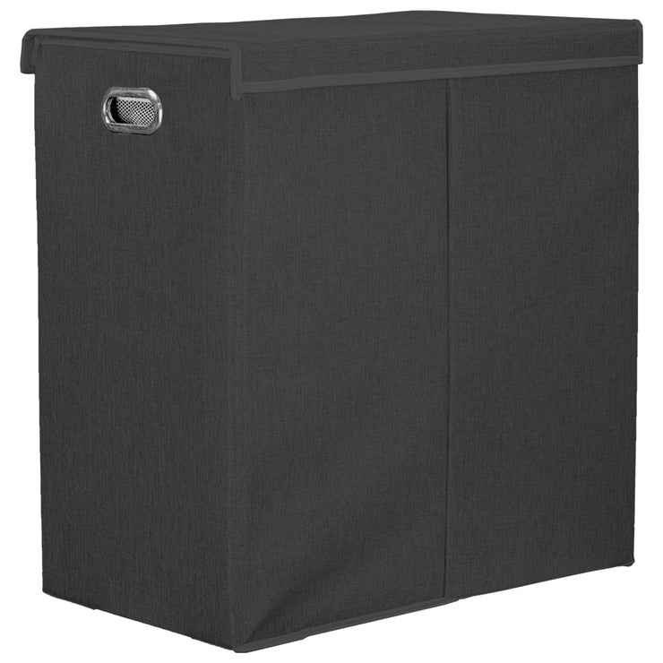 Collapsible Double Laundry Hamper with Removable Liners & Magnetic Lid – Black (25.5” x 25”)