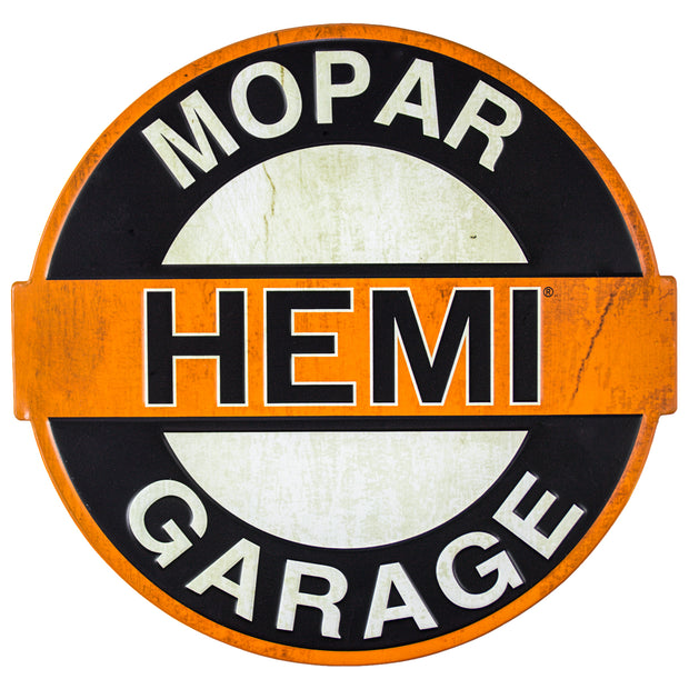 Mopar Hemi Garage Embossed Metal Wall Decor Sign (16")