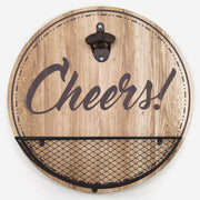 Rustic Wood-Textured 'Cheers!' Bottle Opener & Cap Catcher - 14"