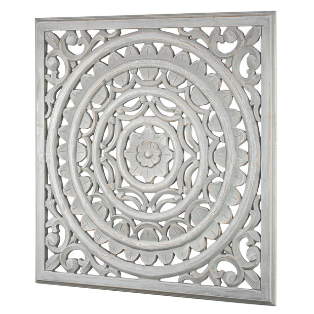 Carved Floral Wood Medallion Wall Art - Grey (30.5")