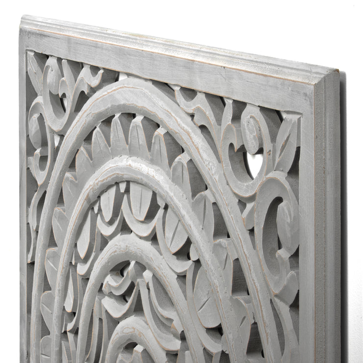 Carved Floral Wood Medallion Wall Art - Grey (30.5")