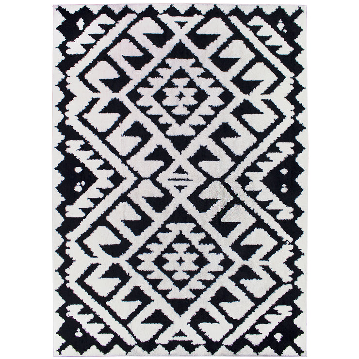 Geometric Aztec Moroccan Pile Shag Accent Rug 5' x 7' - Black & White