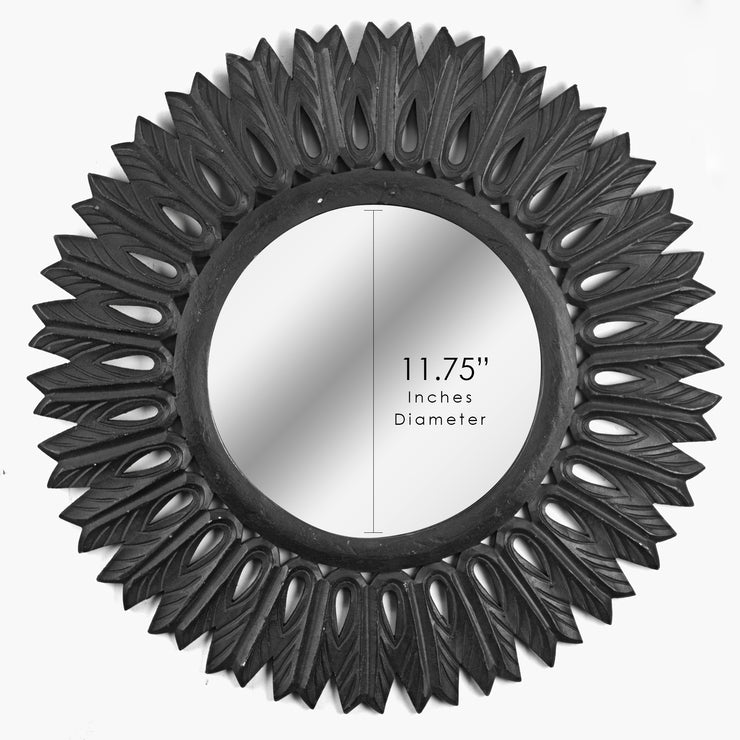 Hand-Carved Wood Medallion Sunburst Accent Mirror – Black (24")