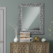 Hand-Carved Wood Medallion Accent Wall Mirror – Grey (25” x 31")