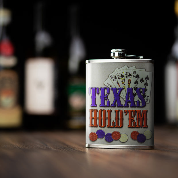 Texas Hold’em Stainless Steel 8 oz Liquor Flask