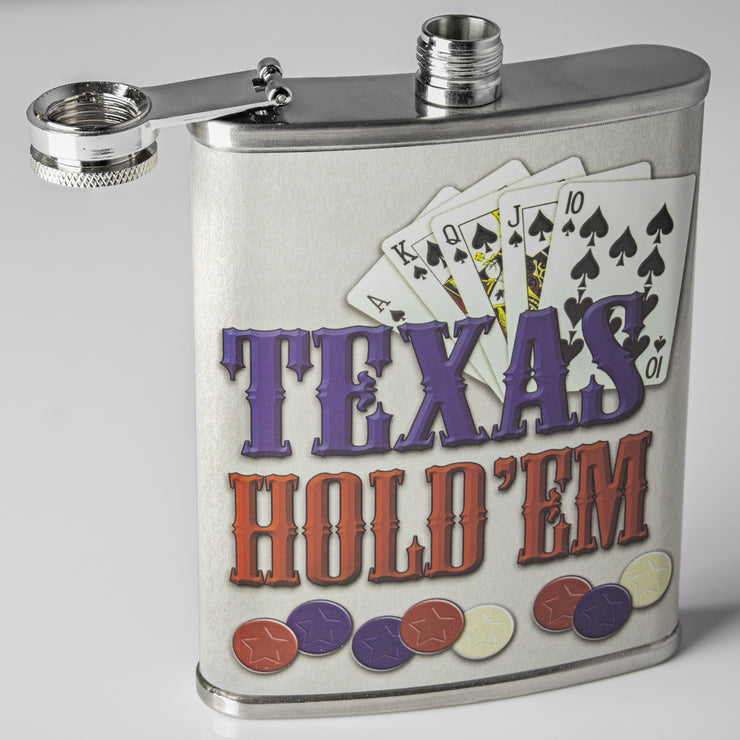 Texas Hold’em Stainless Steel 8 oz Liquor Flask