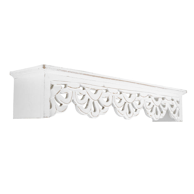 Carved Floral Medallion Wall Shelf - White