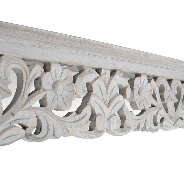 Hand-Carved Medallion Floating Wall Shelf - Grey (30 ...